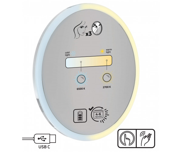 Round Lusterko kosmetyczne magnetyczne - podświetlenie LED