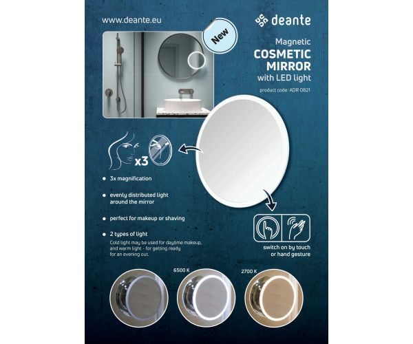 Round Lusterko kosmetyczne magnetyczne - podświetlenie LED