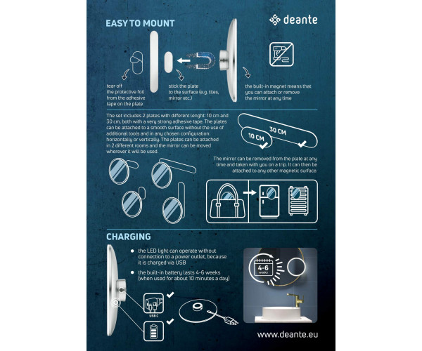 Round Lusterko kosmetyczne magnetyczne - podświetlenie LED